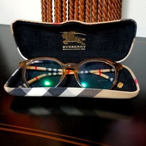 Burberry Tortoise Shell Burberry Check Eye Glasses with Case.